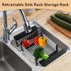 Cyrank Over The Sink Dish Drying Rack, Expandable Over Sink Grill Telescopic Drain Basket Kitchen Rack Drain Basket Sink Drying Rack(L#Black) view 4