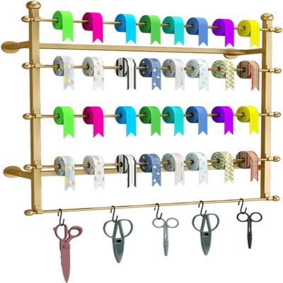 Ribbon Storage Organizers Rack Ribbon Racks for Craft Room/Retail Store, Wall Mount Sewing Spool Thread Holder Wrapping Paper Roll Dispenser, Scarf Display Stands for Selling (Color : Gold, Size : 9