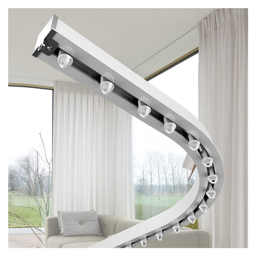 LZMZMQ White Hidden Curtain Track Flexible Bendable, Home/Office/Nursery/Hotel Recessed Sliding Curtain Rod, Ceiling Mount, 3.3-26.3ft Long, Aluminum Alloy (Size : 4.9ft(150cm))