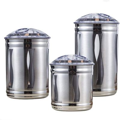 Food Storage Containers 3-Piece Food Storage Container For Kitchen Counter Brushed Stainless Steel Kitchen Canister Jars Set With Window,Pantry Organization And Storage For Tea Coffee Snacks Sugar