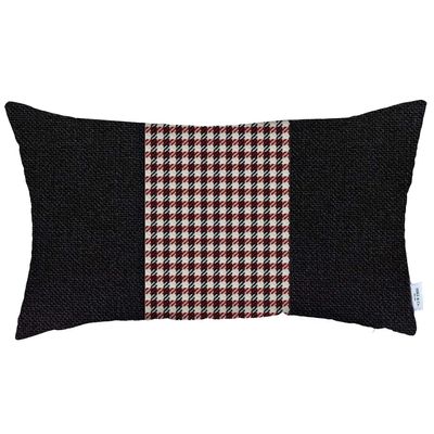 12" X 20" Black and Red Houndstooth Zippered Handmade Polyester Lumbar Pillow Cover