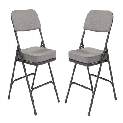 2 Pack Upholstered Premium Folding Chairs with Metal Frame and Fabric Padded Seat, 300 lbs Capacity (Grey)