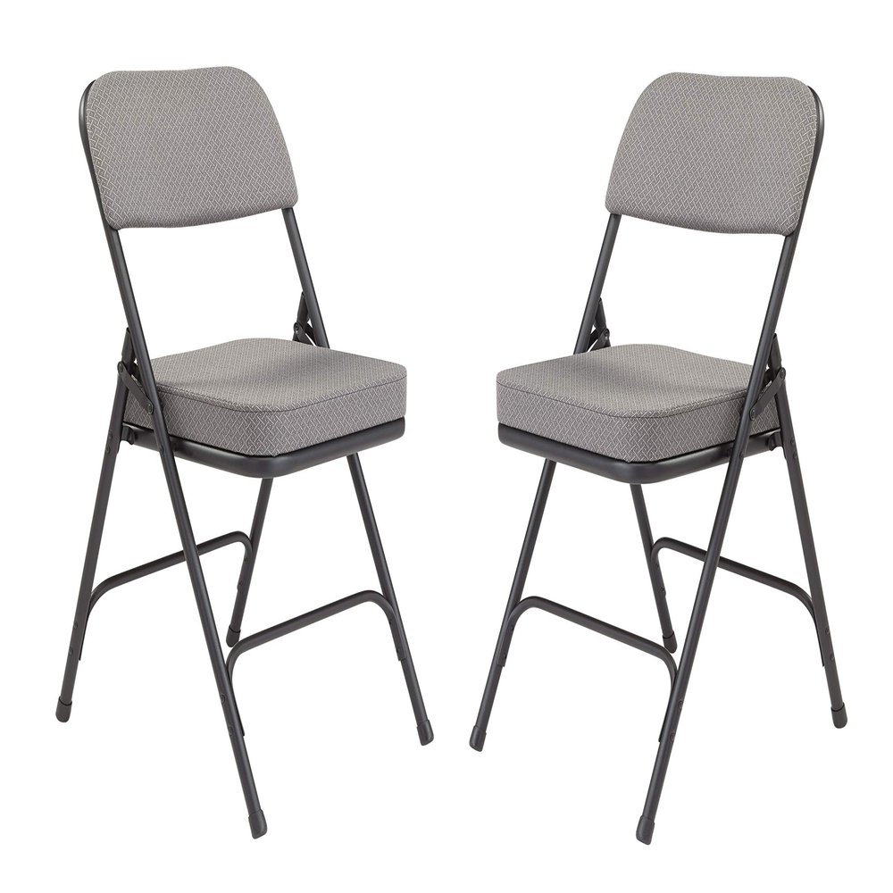 2 Pack Upholstered Premium Folding Chairs with Metal Frame and Fabric Padded Seat, 300 lbs Capacity (Grey)