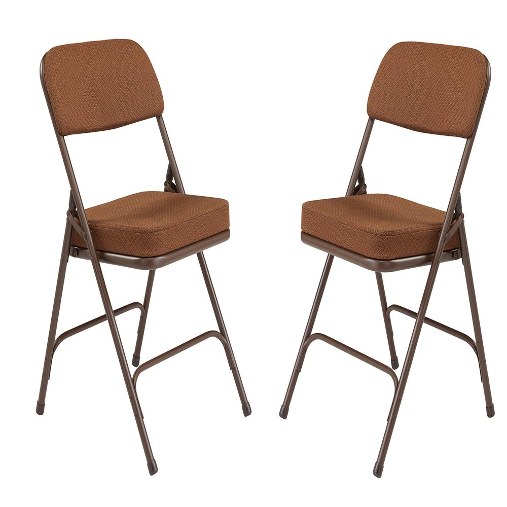 2 Pack Upholstered Premium Folding Chairs with Metal Frame and Fabric Padded Seat, 300 lbs Capacity (Gold/Brown)