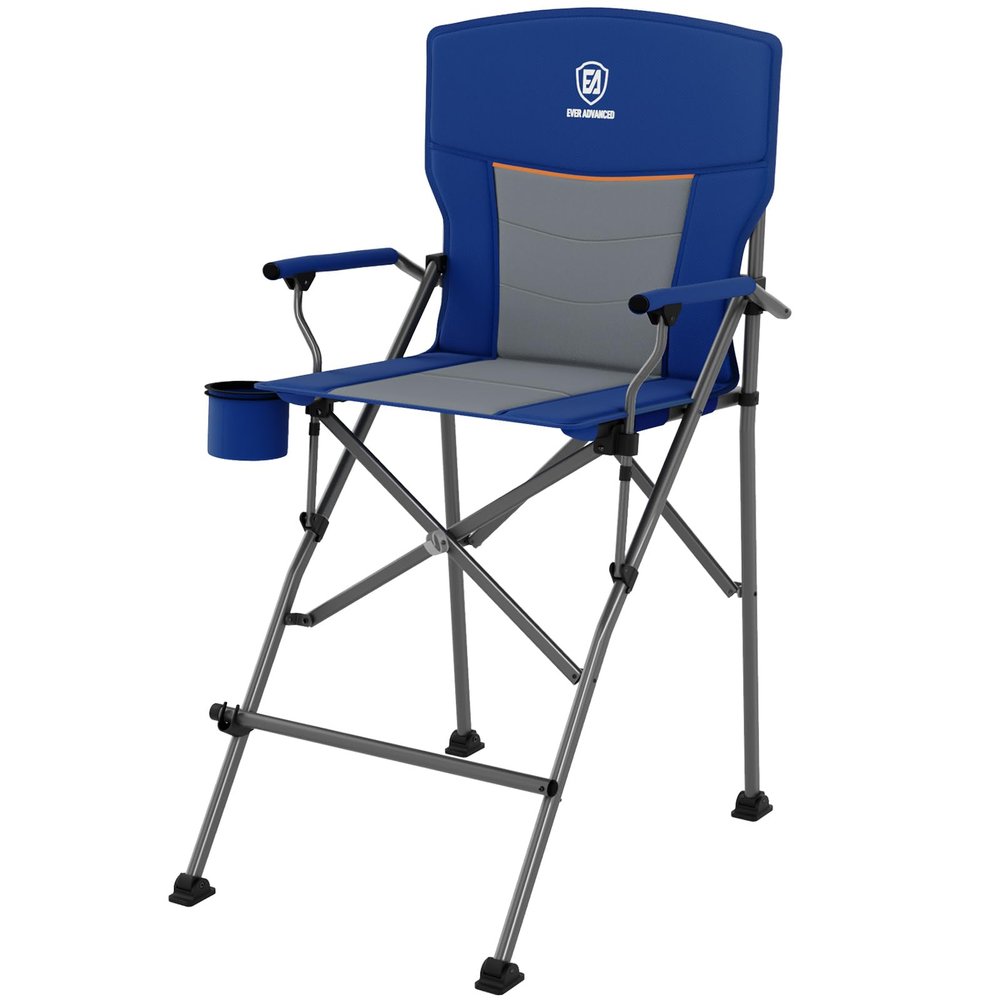 EVER ADVANCED Tall Directors Chair with Cup Holder 31", Bar Height Folding Chair for Camping, Sports with Carry Bag, Mesh Pockets and Footrest, Heavy Duty 300 lbs, Blue