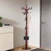 GAMNOF Wood Coat Rack Stand Wooden Coat Rack Freestanding Hall Coat Tree with Sturdy Round Base and 14 Hooks for Hats Bags Purses Vintage Coat Tree Hanger Stand for Entryway Hallway Bedroom, Brown view 1