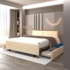 Anwickmak Classic Steamed Bun Back Metal Frame Solid Wood Ribs with Four Storage Drawers Spongy Bag Comfortable and Elegant Atmosphere No Box Spring NeededEasy Assembly k Size (Beige+Yellow) view 1