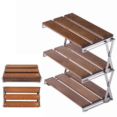 DMCHENGMA Quick-Fold Side Table, 304 Stainless Steel Frame + Solid Wood Desktop Table Portable Fold Up Table Outdoor Utility Folding Tables, Free Installation Shelf