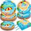50 Guests Beach Plates and Napkins Party Supplies Summer Birthday Party Decorations Disposable Tableware Set Beach Dinnerware Favor for Kids, 200PCS view 1