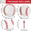 200 Pcs Baseball Party Plates Napkins Supplies Baseball Birthday Decorations Disposable Paper Dinnerware Tableware Set Party Decoration Favors for Kids Serves 50 view 2