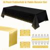 12 Pack Black and Gold Tablecloth and Table Runner Set Party Decorations, Black and Gold Plastic Disposable Tablecloth and Satin Table Runner for Wedding Birthday Bridal Graduation Anniversary Party view 2