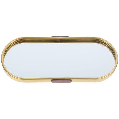 Cabilock Xmas Vintage Gold Mirror Jewelry Tray, Oval Display Tray 23x9.5cm