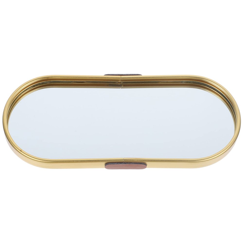 Cabilock Xmas Vintage Gold Mirror Jewelry Tray, Oval Display Tray 23x9.5cm
