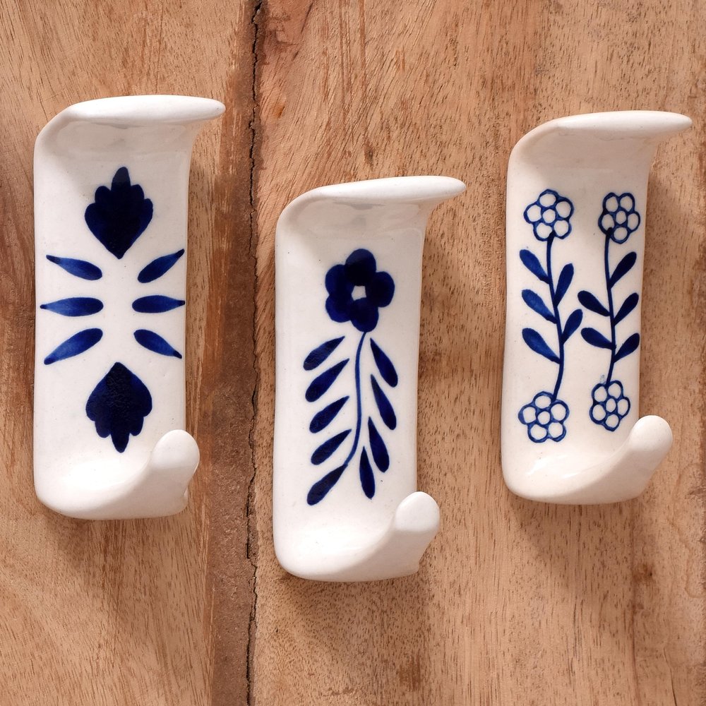 Indian Shelf 3 Hooks, 6 Strips Decorative Adhesive Hooks Kitchen Wall Hook for Hanging Heavy Duty Sticky Hangers Bathroom Towel Hooks for Wall Shower Sticky Hook for Hanging