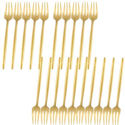 Gugrida Matte Finish Gold Cake Fork Salad Forks Mini Forks, Round Handle 18/10 Stainless Steel Matte Flatware Cutlery Set for 20, 5.31-Inch