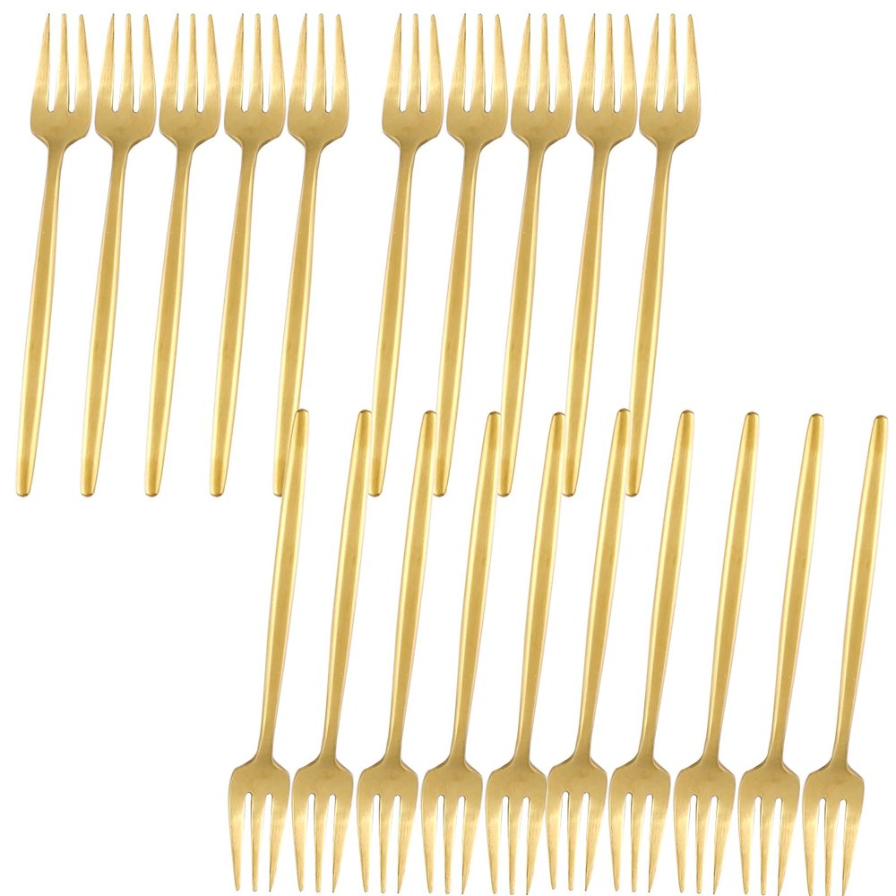 Gugrida Matte Finish Gold Cake Fork Salad Forks Mini Forks, Round Handle 18/10 Stainless Steel Matte Flatware Cutlery Set for 20, 5.31-Inch