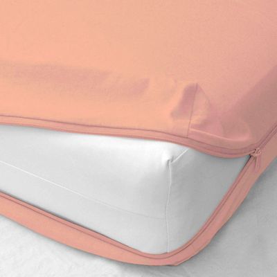Zipper Fitted Sheet 12 Inch Drop Extra Deep Pocket, Soft 400 Threadcount 100% Egyptian Cotton, Hotel Quality Bottom Sheet, Shrinkage and Fade Resistant, Easy Care (California King, Peach)