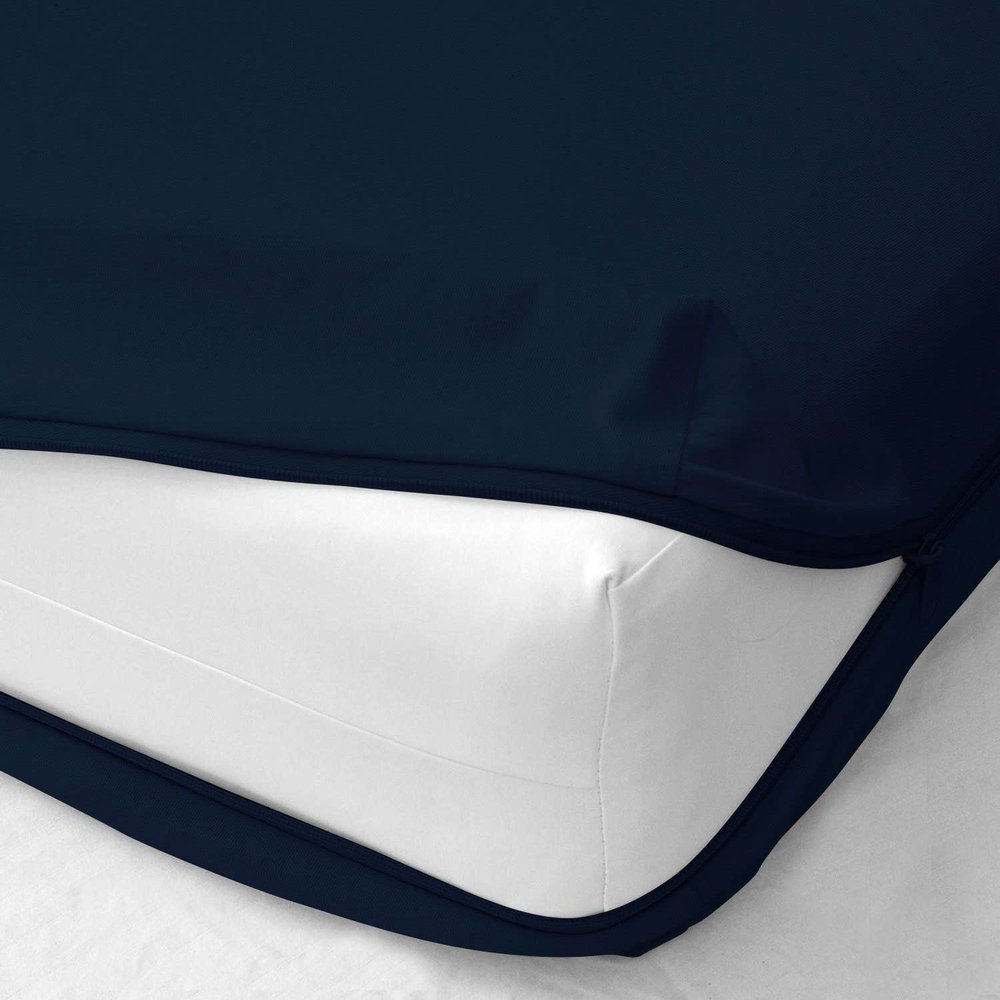 Zipper Fitted Sheet 5 Inch Drop Extra Deep Pocket, Soft 400 Threadcount 100% Egyptian Cotton, Hotel Quality Bottom Sheet, Shrinkage and Fade Resistant, Easy Care (Twin, Navy Blue)