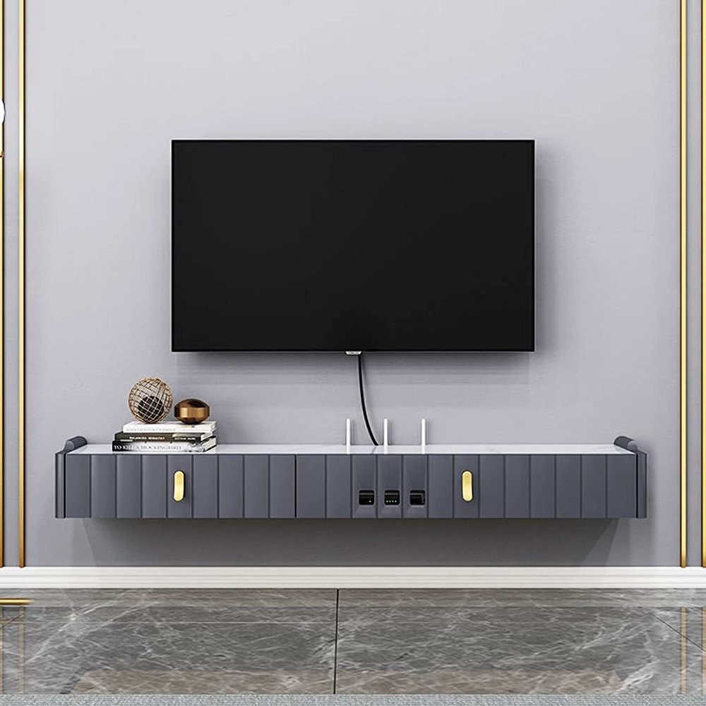 IBOWZ Floating TV Stand Cabinet Wall Mounted Tv Unit Floating Tv Stand Component Shelf,Wall-Mounted Tv Cabinet Console,Wood Video Shelving Shelf,for Bedroom