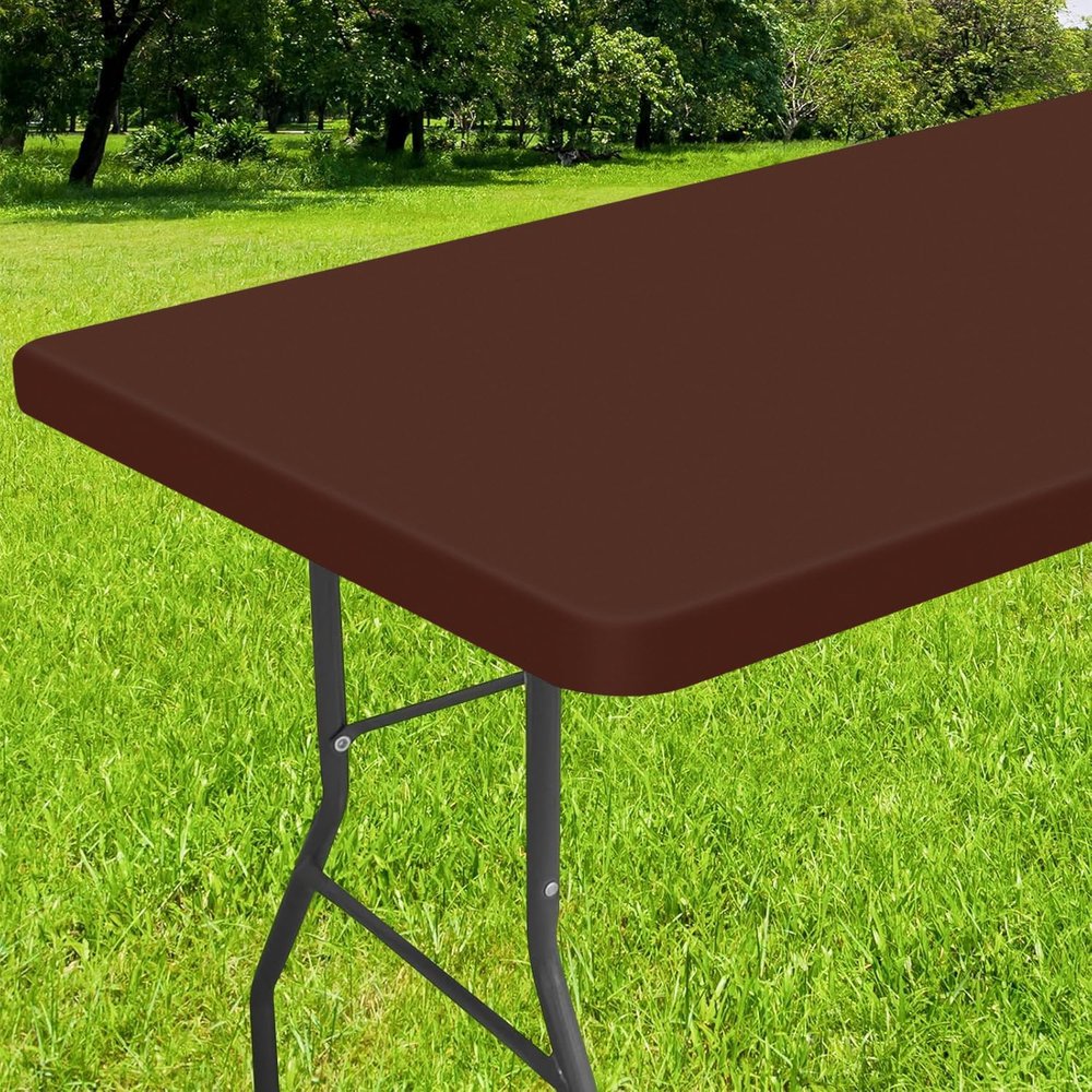 Smiry Rectangle Tablecloth, Elastic Fitted Flannel Backed Vinyl Tablecloths for 6ft Folding Tables, Waterproof Wipeable Table Covers for Indoor, Outdoor, Picnic and Camping (Coffee, 30"x72")