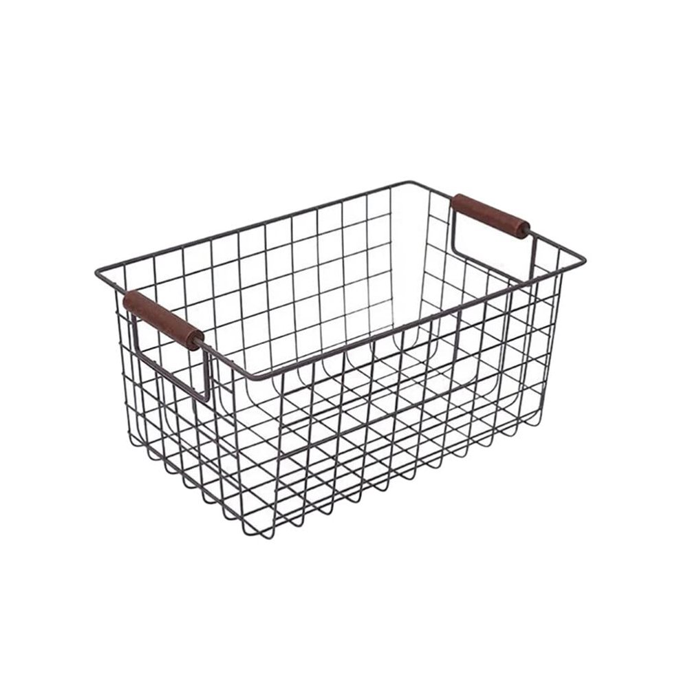 CALLARON Desktop Storage Basket Wrought Iron Decorative Wire Baskets for Home Books Snacks Organizer