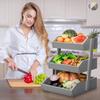 Bamboo 3 Tier Fruit Basket For Counter, Large Capacity Fruit Storage Countertop, Fruit Holder, Wooden Pantry Organizers and Storage, Kitchen Countertop Organizer With Two Banana Hangers (Grey) view 2