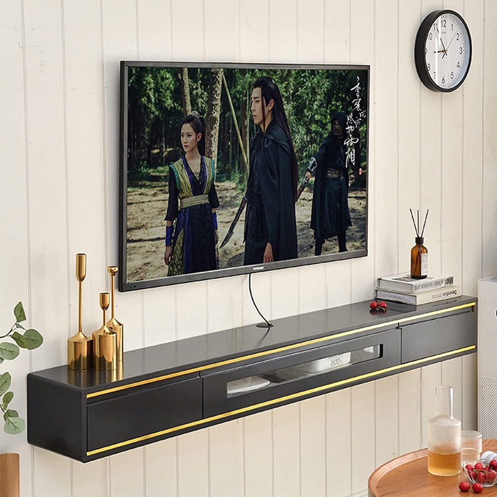 IBOWZ Floating TV Stand Cabinet Floating Tv Stand,Wall Mounted Haning Tv Shelf,Floating Entertainment Centre Multimedia Storage Shelf,Wall Mounted Tv Unit for Livingroom Bedroom