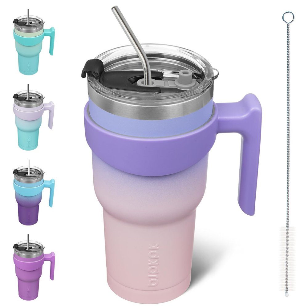 BJPKPK 30 oz Tumbler With Handle And Straw Stainless Steel Travel Mug Insulated Tumbler Cups With Lids,Pastel Sunset