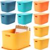 Hoolerry 8 Pieces Colorful Storage Bins with Lid, Plastic Storage Basket Organizing Container Stackable Box with Handle for Shelves Desktop Playroom Office(14.2 x 10.2 x 9.5 Inch,Multi-colored) view 1