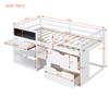 RUNNA Unique Wooden Twin Size Low Loft Bed with Rolling Desk and Shelf,2 Drawers and Guardrails,for Kids Boys Girls Teens Adults Bedroom (White@z, Twin) view 2