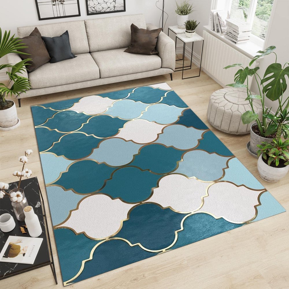 IMEIQI Blue White Pattern Area Rug, Fresh Fashionable Classic Indoor Rug, Living Room Rug Machine Washable Anti-Slip Pet Friendly Easy Care for Hallway Bedroom Dining Room Office - 24" W x 36" L