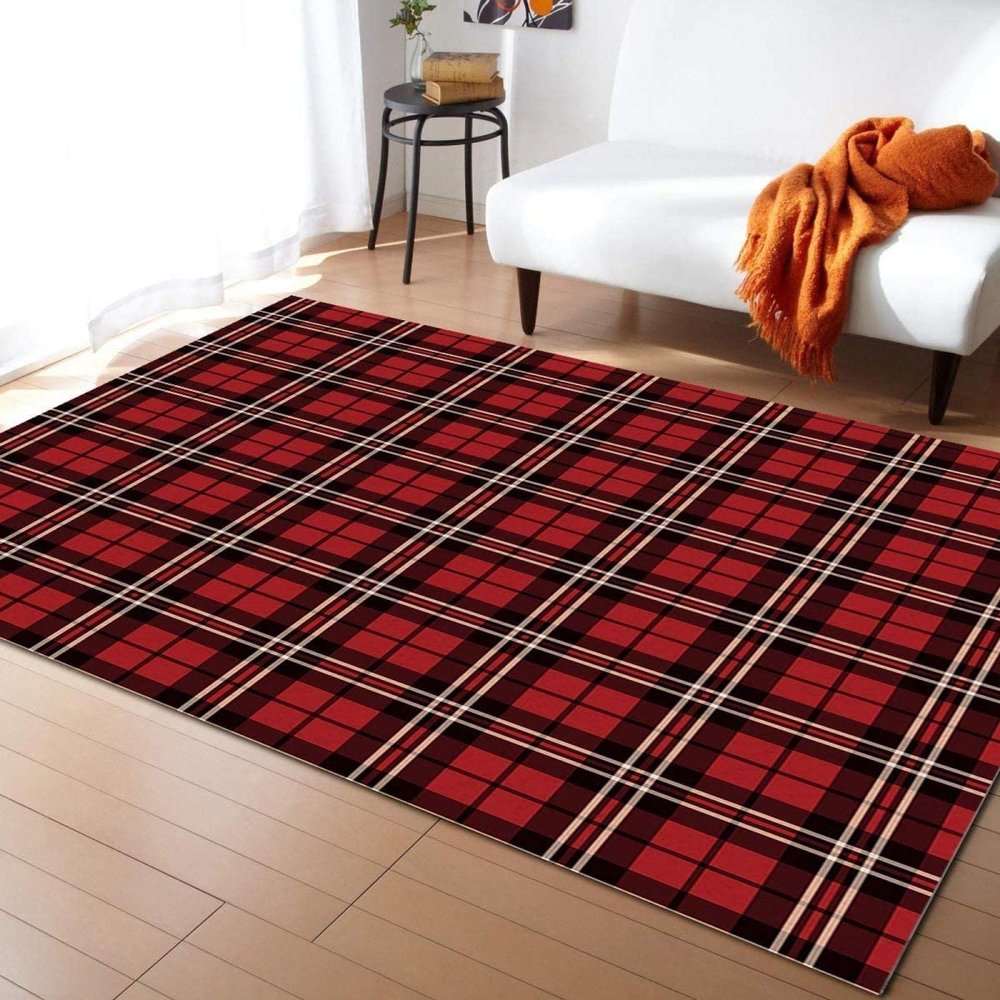 Fashion Buffalo Red Scottish Plaid Area Rugs, Outdoor Runner's Carpet, Non-Slip Large Area Easy to Clean for Kids Boys Girls Living Room Bedroom Game Room Tea Table Sofa, 4ft x 6ft