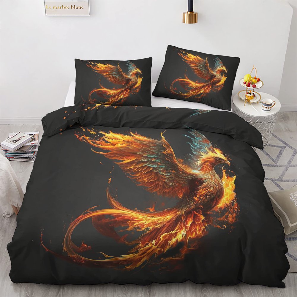 zcwl Phoenix Duvet Cover Cal King Size | Fantasy Bird Bedding Set | 3 Piece | Soft Microfiber Patterned Comforter Cover with Zipper Ties & 2 Pillowcases | Phoenix Bedroom & Room Decor