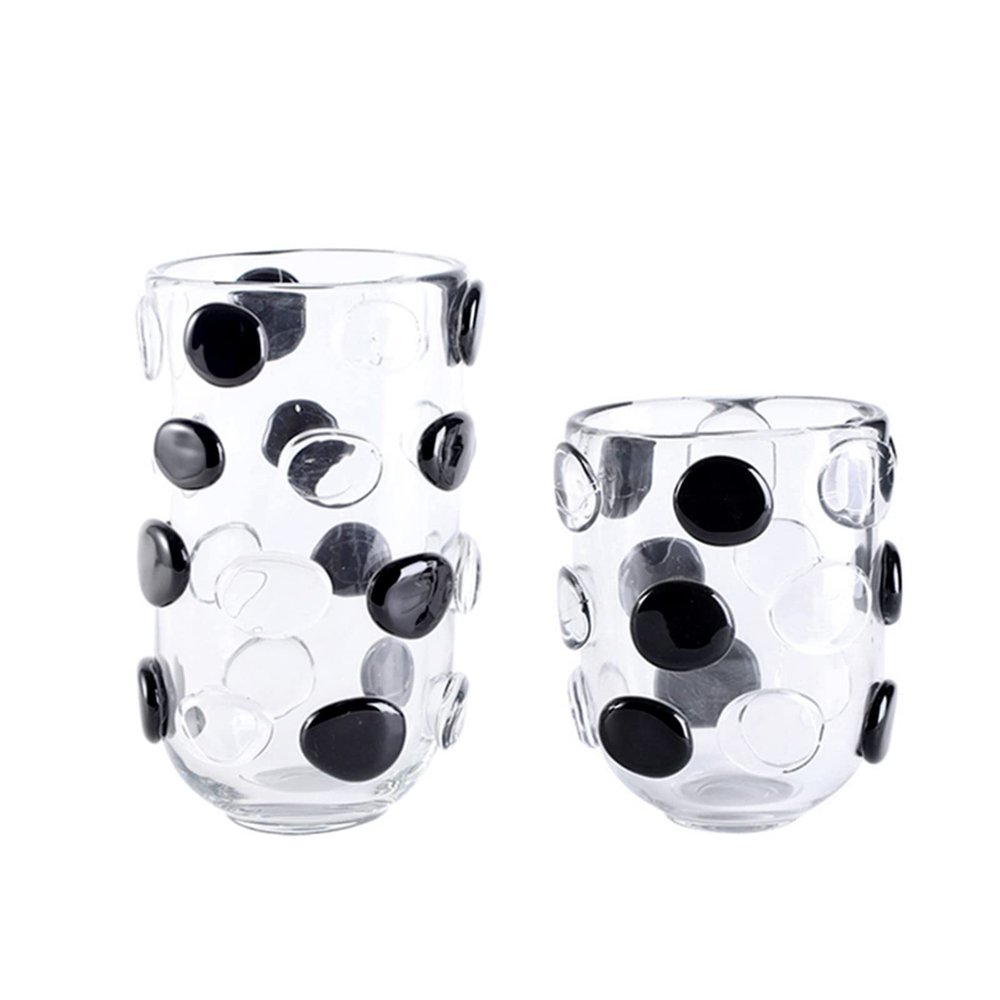Transparent Glass Vase with Black Dots, Light Luxury Style Large Vase, for Sales Office, High -end Restaurant, Thick Glass, Durable(Size:Set of Two)