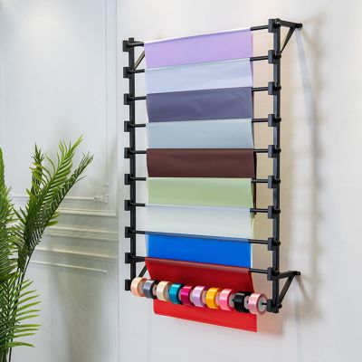 Efficient Ribbon Storage Stand - Large Capacity Black Metal Scarf Holder with Removable Rod - Perfect Organizer for Wrapping Paper, Towels, Pants, Flowers - Keep Your Ribbons Tidy and Accessible.