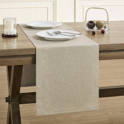 ZeeMart Basic Linen Style Table Runner, 14 x 108 Inch Natural Chambray, Rustic Farmhouse Neutral Beige Table Runners 108 Inches Long, Everyday Polyester Table Runner - Machine Washable & Easy Care