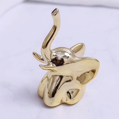 HXSCOO Ceramic Fox Landscape Figurines Cute Gold White Elephant Fox Tabletop Ornament Fairy Garden Animal Ornaments Home Decoration (Color : Gold Elephant)