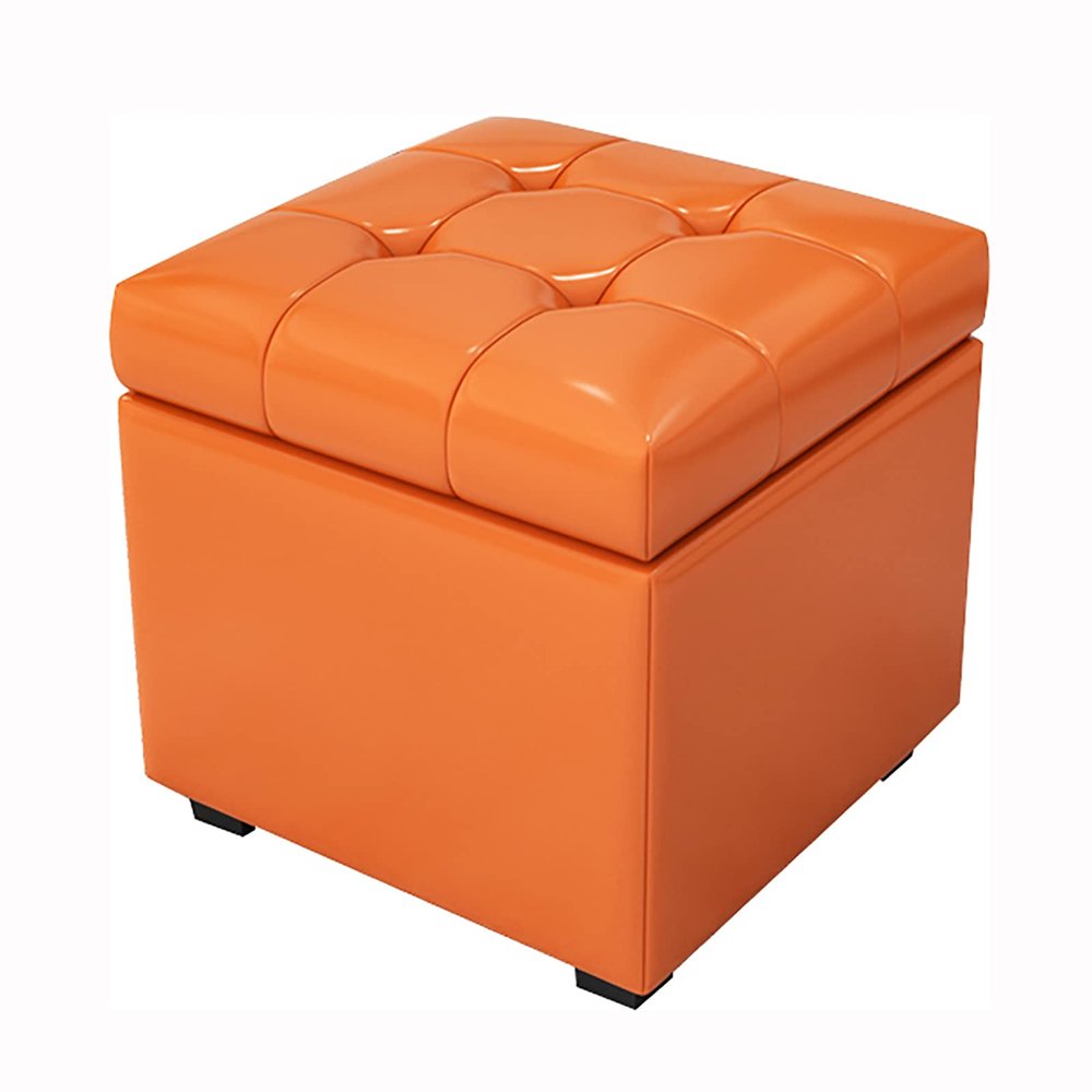 Storage,Leather Foot Rest,Premium Foot Stool Cube with Storage,Modern Storage Stool for Living Room Bedroom-Orange 60x40x42cm(24x16x17inch)
