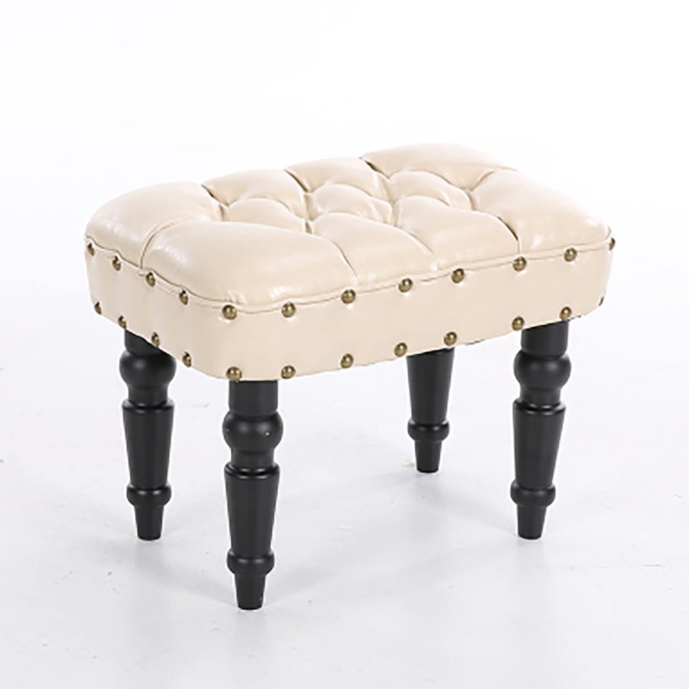 Leather Bench,Premium Buttons End of Bed Bench UPHOLSTERED Bench Seat,Solid Wood Frame,Rustic Bedroom Bench Entryway Bench Living Room Bench-White 51x35x42cm(20x14x17inch)