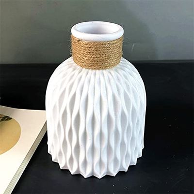Nordic Flower Vase Home Decor Plastic Vases Imitation Ceramic Unbreakable Flower Basket for Wedding Modern Room Home Decor (Color : H White)