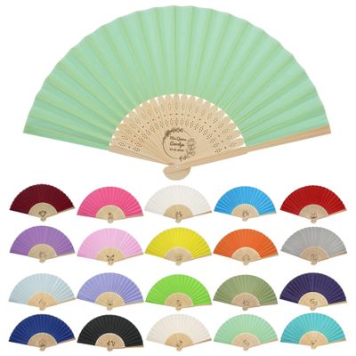 100PC Personized Customized Hand Fans Gifts For Wedding Party Favors Guests Custom Fabric Hand Silk Garden Wedding Folding Hand Fans Bulk Bridesmaid Birthday Bachelor Party Fans ( Aqua Green )