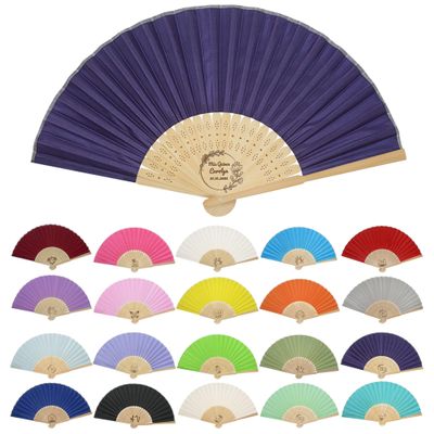 130PC Personized Customized Hand Fans Gifts For Wedding Party Favors Guests Custom Fabric Hand Silk Garden Wedding Folding Hand Fans Bulk Bridesmaid Birthday Bachelor Party Fans ( Night Purple )