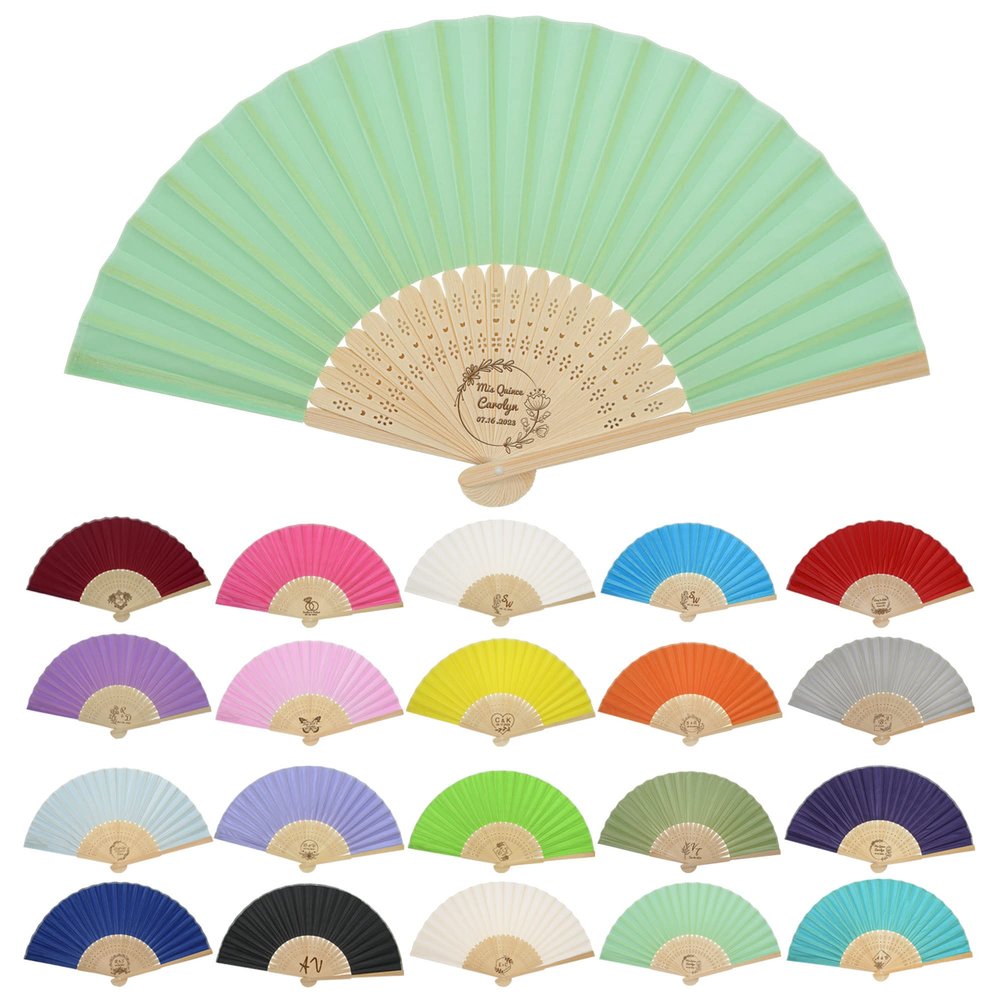 130PC Personized Customized Hand Fans Gifts For Wedding Party Favors Guests Custom Fabric Hand Silk Garden Wedding Folding Hand Fans Bulk Bridesmaid Birthday Bachelor Party Fans ( Aqua Green )