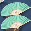 130PC Personized Customized Hand Fans Gifts For Wedding Party Favors Guests Custom Fabric Hand Silk Garden Wedding Folding Hand Fans Bulk Bridesmaid Birthday Bachelor Party Fans ( Aqua Green ) view 4