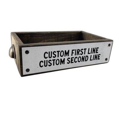 ANVEVO Custom Metal and Barnwood Box - Personalized Text - Toilet Paper Caddy (Light, Two Lines)