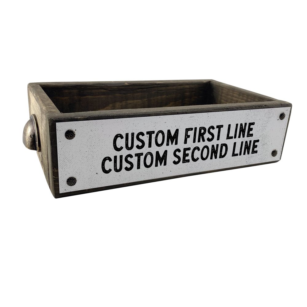 ANVEVO Custom Metal and Barnwood Box - Personalized Text - Toilet Paper Caddy (Light, Two Lines)