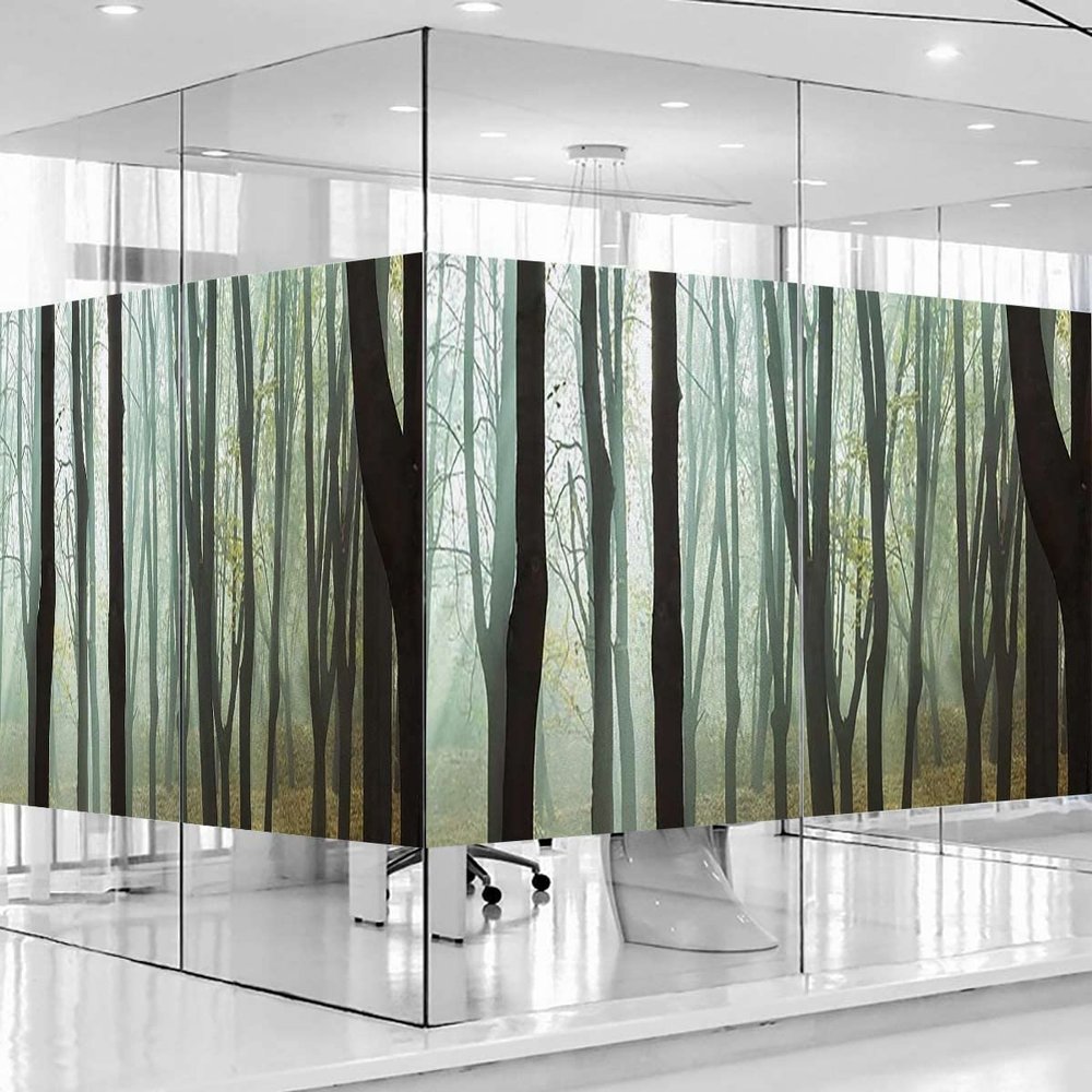 Army Green Window Privacy Film, Static Cling Frosted Window Coverings,for Home Kitchen Office Living Room Forest Mother Nature Themed Privacy Window Film 31.5Wx47.2L-inch x2 Pcs