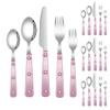 20 Piece Frosted Clear Handle Silverware Tableware Set for 4 People, 18/10 Stainless Steel Flatware Set, Steak Table Knife Fork Spoon Fruit Fork Tea Spoon Cutlery Sets (Pink) view 1