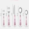 20 Piece Frosted Clear Handle Silverware Tableware Set for 4 People, 18/10 Stainless Steel Flatware Set, Steak Table Knife Fork Spoon Fruit Fork Tea Spoon Cutlery Sets (Pink) view 2