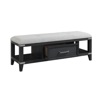 Bedroom 52" Wide Bench with Drawer Weathered Steel Black Wood